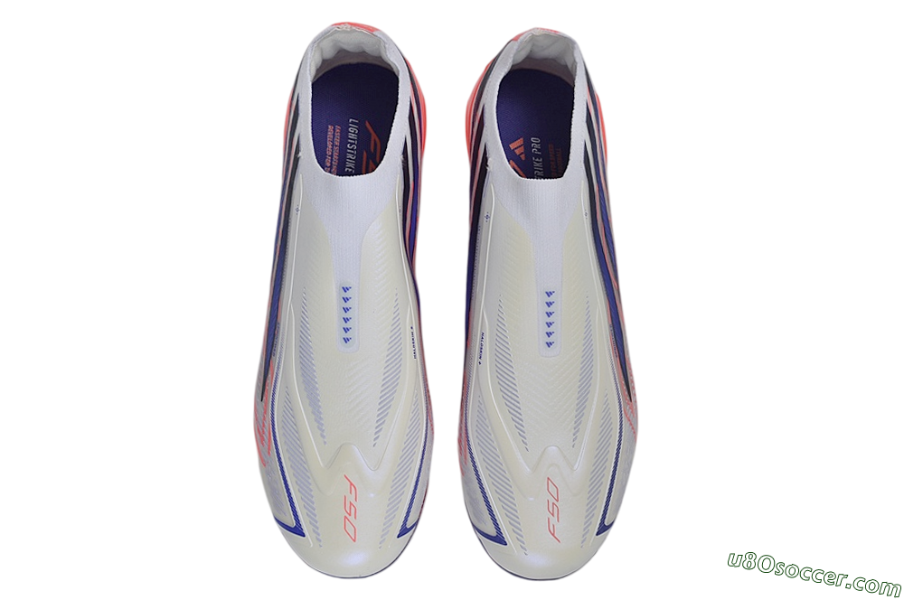 Adidas F50 Hyperfast 2026 World Cup Laceless Laceless FG Firm Ground Soccer Cleats - White/Coral Glow/Sapphire Haze 4