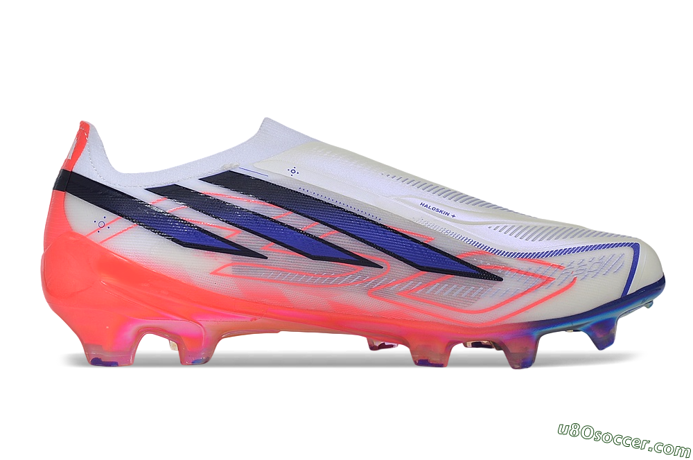 Adidas F50 Hyperfast 2026 World Cup Laceless Laceless FG Firm Ground Soccer Cleats - White/Coral Glow/Sapphire Haze 7