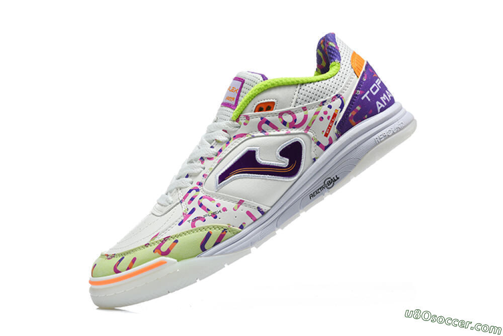 Joma Top Flex IC Indoor & Futsal Soccer Shoes - White/Multi-Color/Electric Purple 8