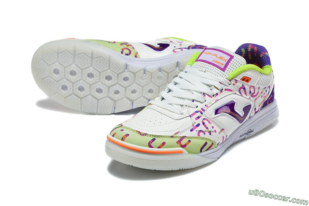 Joma Top Flex IC Indoor & Futsal Soccer Shoes - White/Multi-Color/Electric Purple 3