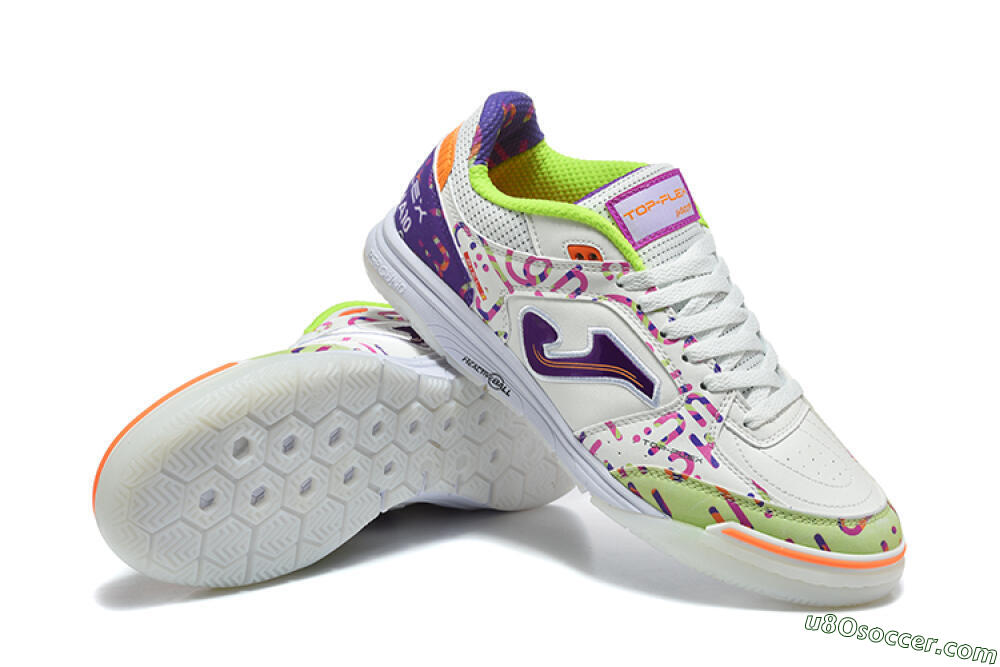 Joma Top Flex IC Indoor & Futsal Soccer Shoes - White/Multi-Color/Electric Purple 4