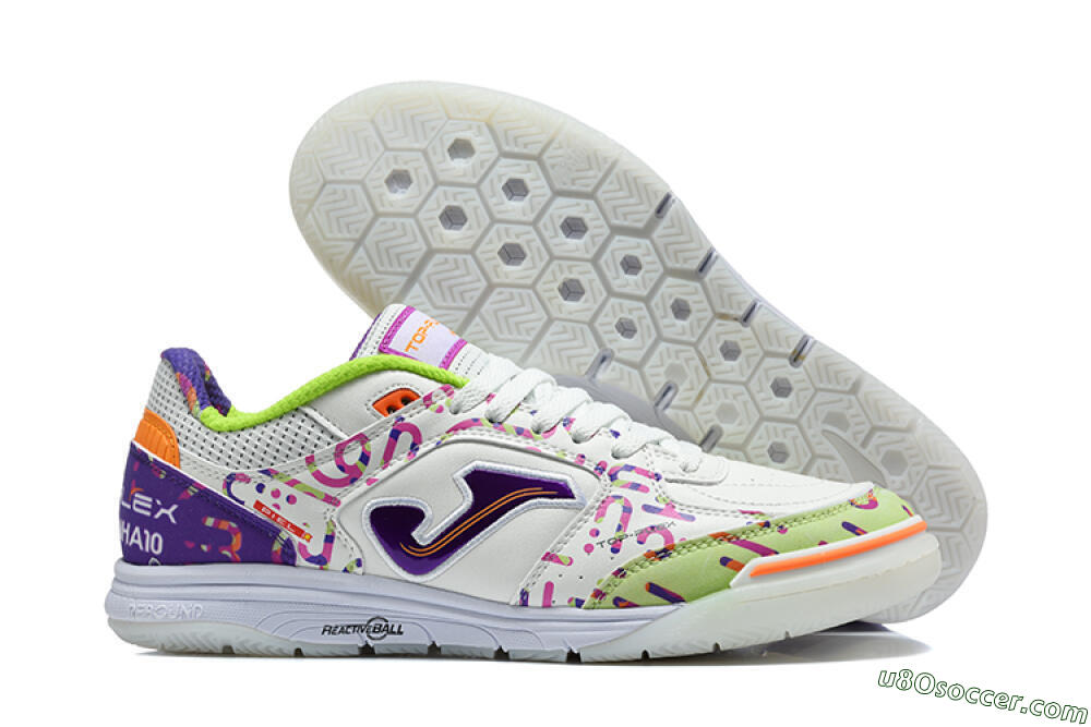 Joma Top Flex IC Indoor & Futsal Soccer Shoes - White/Multi-Color/Electric Purple 1
