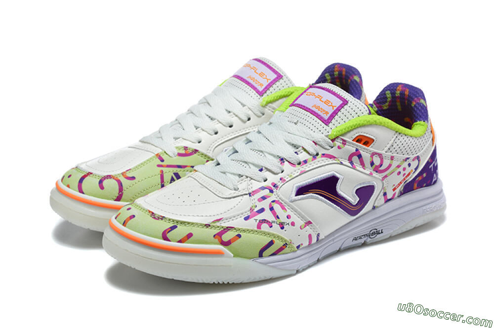 Joma Top Flex IC Indoor & Futsal Soccer Shoes - White/Multi-Color/Electric Purple 5
