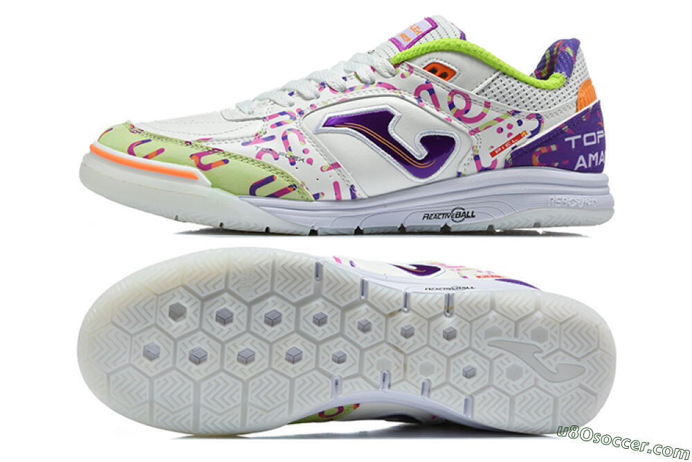 Joma Top Flex IC Indoor & Futsal Soccer Shoes - White/Multi-Color/Electric Purple 0