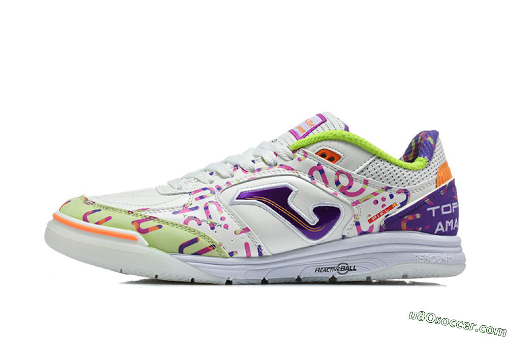 Joma Top Flex IC Indoor & Futsal Soccer Shoes - White/Multi-Color/Electric Purple 2