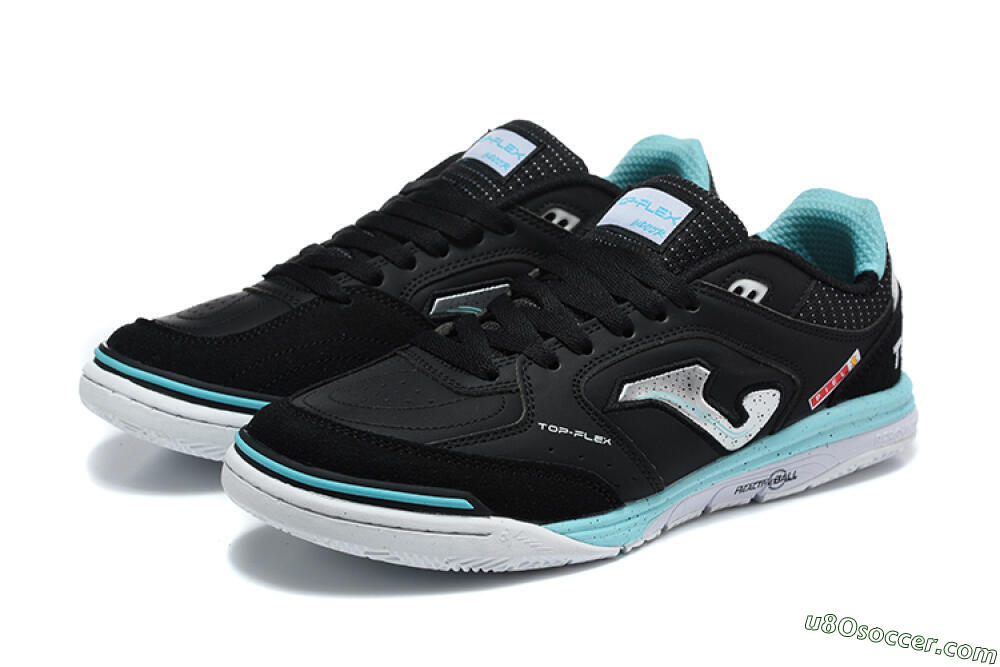 Joma Top Flex IC Indoor & Futsal Soccer Shoes - Black/Black/Turquoise 5