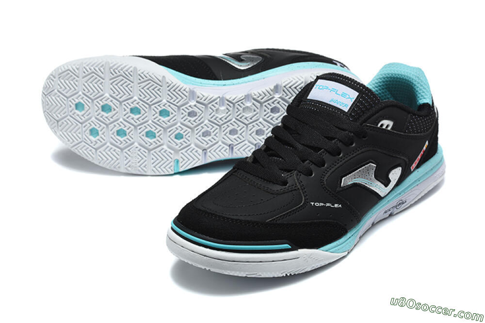 Joma Top Flex IC Indoor & Futsal Soccer Shoes - Black/Black/Turquoise 3