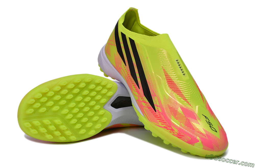 Adidas F50 Elite Laceless TF Artificial Turf Soccer Shoes - Yellow/Solar Yellow/Lucid Pink 4