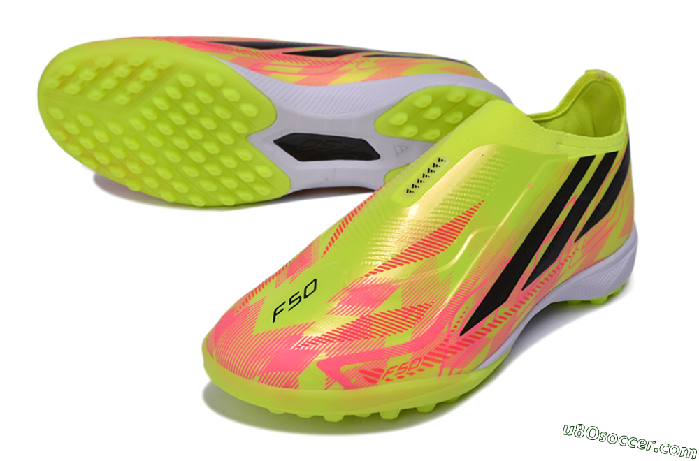 Adidas F50 Elite Laceless TF Artificial Turf Soccer Shoes - Yellow/Solar Yellow/Lucid Pink 3