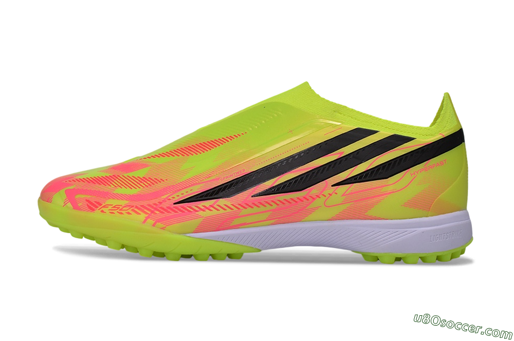 Adidas F50 Elite Laceless TF Artificial Turf Soccer Shoes - Yellow/Solar Yellow/Lucid Pink 2