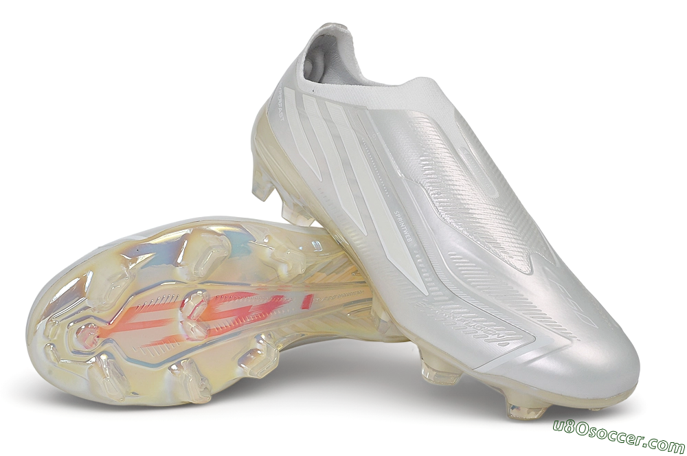Adidas F50 Elite Laceless FG Firm Ground Soccer Cleats - White/Iridescent/Pearl 4