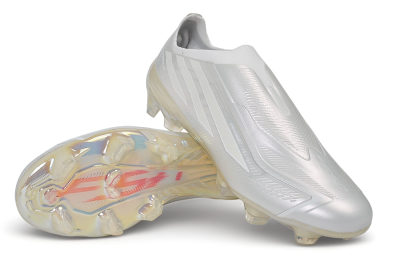 Adidas F50 Elite Laceless FG Firm Ground Soccer Cleats - White/Iridescent/Pearl