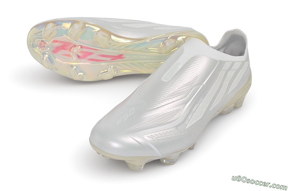 Adidas F50 Elite Laceless FG Firm Ground Soccer Cleats - White/Iridescent/Pearl 3