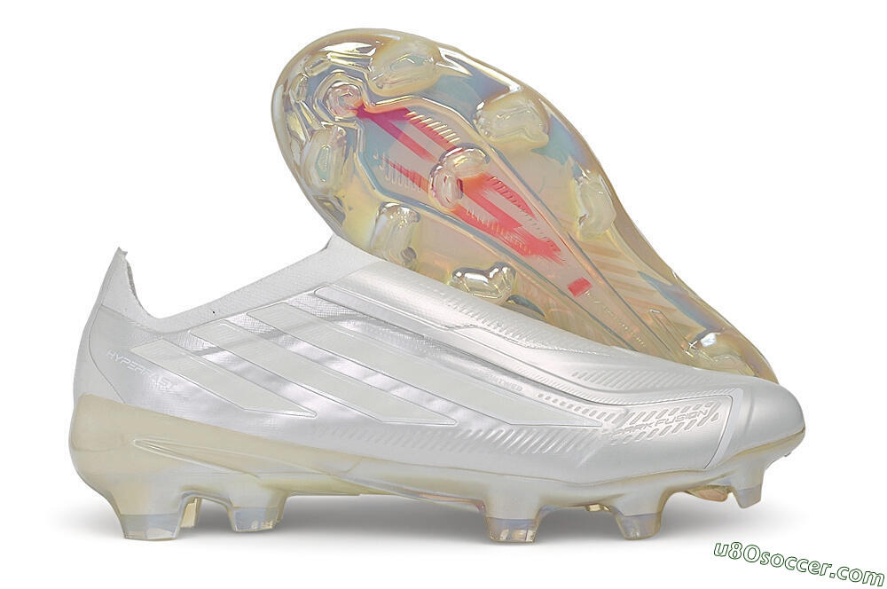Adidas F50 Elite Laceless FG Firm Ground Soccer Cleats - White/Iridescent/Pearl 1