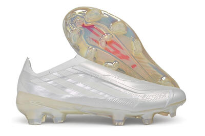 Adidas F50 Elite Laceless FG Firm Ground Soccer Cleats - White/Iridescent/Pearl