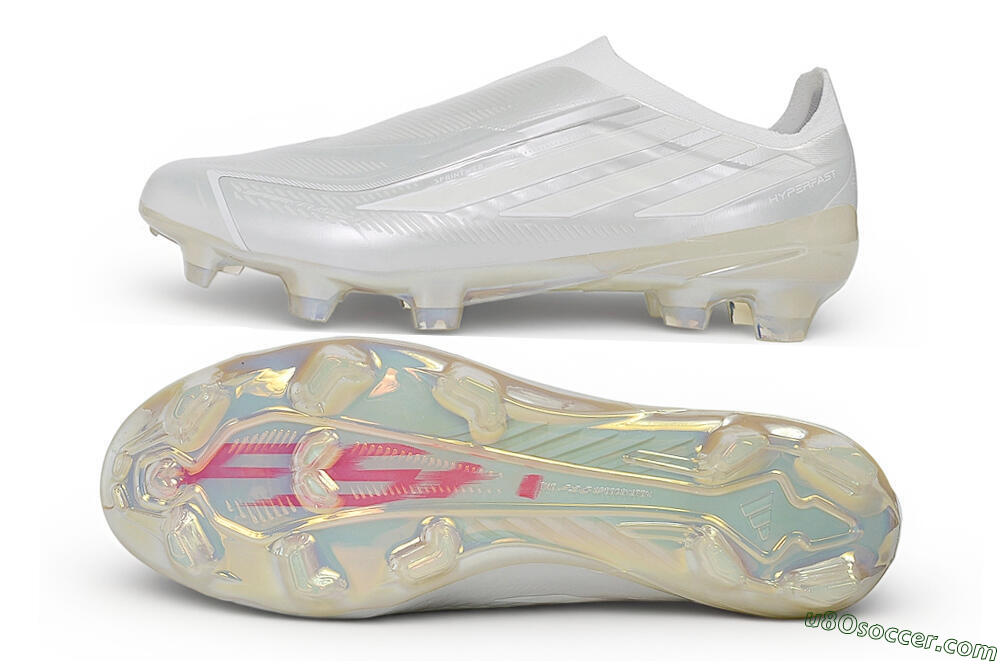 Adidas F50 Elite Laceless FG Firm Ground Soccer Cleats - White/Iridescent/Pearl 0