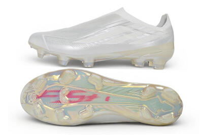 Adidas F50 Elite Laceless FG Firm Ground Soccer Cleats - White/Iridescent/Pearl