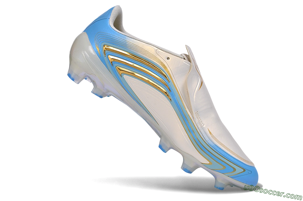 Messi x Adidas F50 Elite FG Firm Ground Soccer Cleats - White/Metallic Gold/Light Blue 4