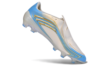 Messi x Adidas F50 Elite FG Firm Ground Soccer Cleats - White/Metallic Gold/Light Blue
