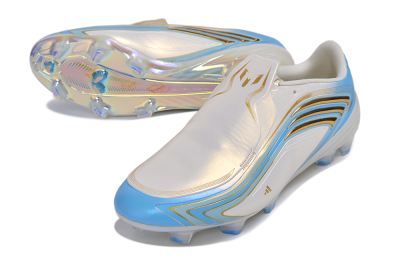 Messi x Adidas F50 Elite FG Firm Ground Soccer Cleats - White/Metallic Gold/Light Blue