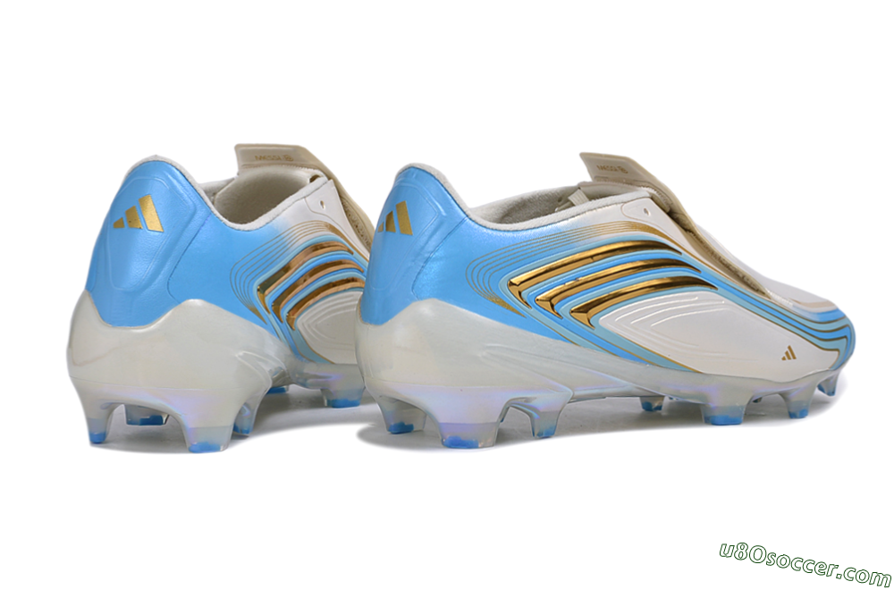 Messi x Adidas F50 Elite FG Firm Ground Soccer Cleats - White/Metallic Gold/Light Blue 6
