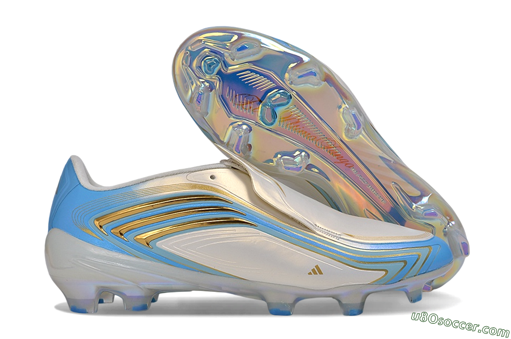 Messi x Adidas F50 Elite FG Firm Ground Soccer Cleats - White/Metallic Gold/Light Blue 1