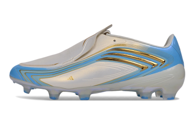 Messi x Adidas F50 Elite FG Firm Ground Soccer Cleats - White/Metallic Gold/Light Blue