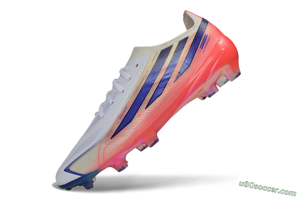 Adidas F50 Hyperfast Elite FG Firm Ground Soccer Cleats - White/Solar Red/Lucid Blue 5