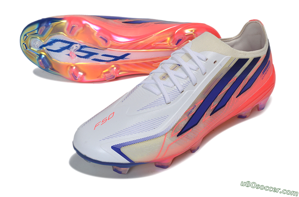 Adidas F50 Hyperfast Elite FG Firm Ground Soccer Cleats - White/Solar Red/Lucid Blue 3