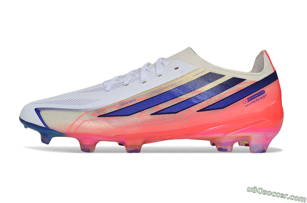 Adidas F50 Hyperfast Elite FG Firm Ground Soccer Cleats - White/Solar Red/Lucid Blue 2