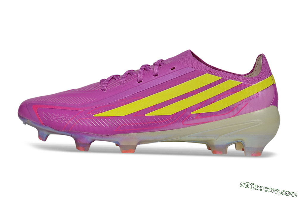 Adidas F50 Hyperfast Elite FG Firm Ground Soccer Cleats - Purple/Lucid Pink/Solar Yellow 2