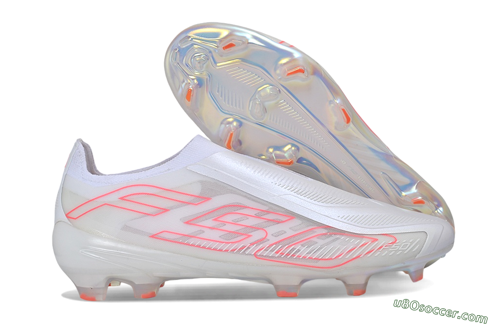 Adidas F50 Hyperfast Elite Laceless FG Firm Ground Soccer Cleats - White/Cloud White/Solar Red 1