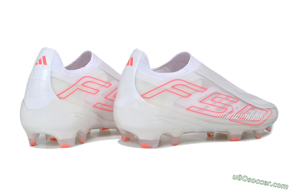 Adidas F50 Hyperfast Elite Laceless FG Firm Ground Soccer Cleats - White/Cloud White/Solar Red 6