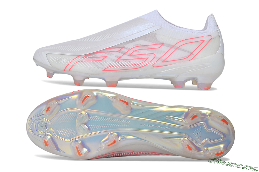 Adidas F50 Hyperfast Elite Laceless FG Firm Ground Soccer Cleats - White/Cloud White/Solar Red 0