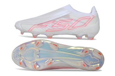 Adidas F50 Hyperfast Elite Laceless FG Firm Ground Soccer Cleats - White/Cloud White/Solar Red