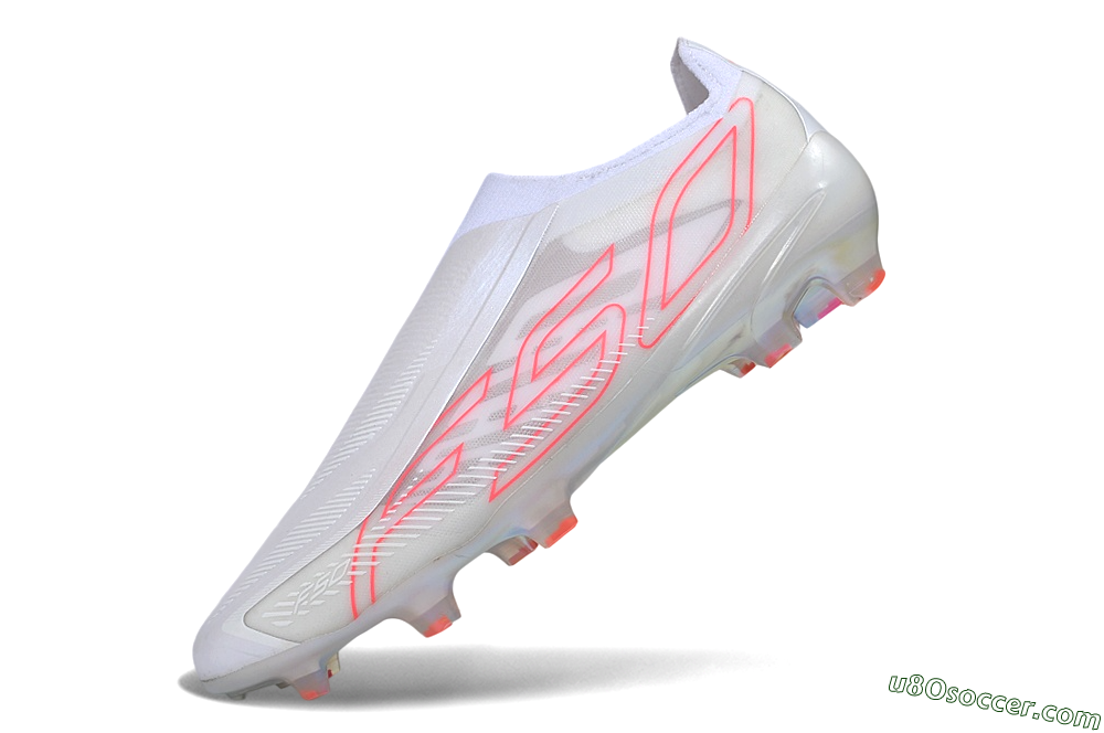 Adidas F50 Hyperfast Elite Laceless FG Firm Ground Soccer Cleats - White/Cloud White/Solar Red 5