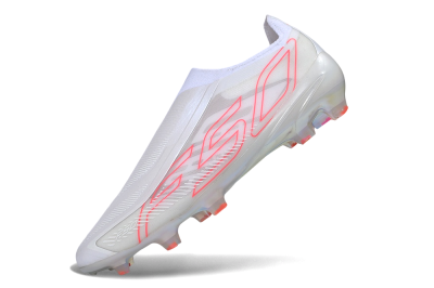 Adidas F50 Hyperfast Elite Laceless FG Firm Ground Soccer Cleats - White/Cloud White/Solar Red