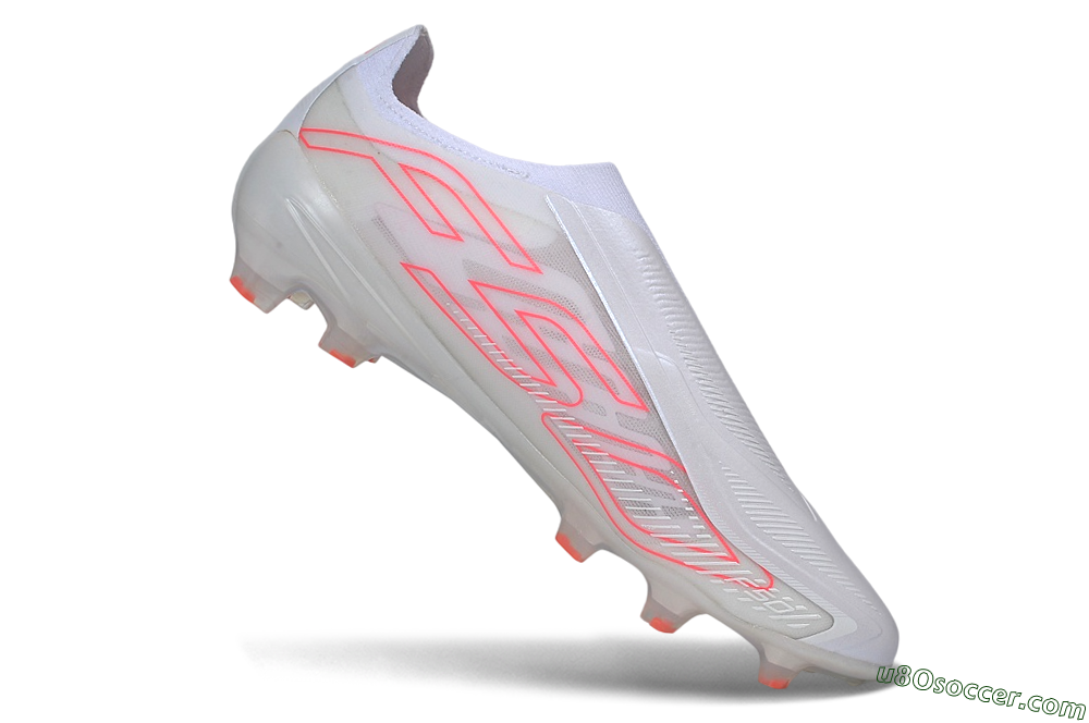 Adidas F50 Hyperfast Elite Laceless FG Firm Ground Soccer Cleats - White/Cloud White/Solar Red 4