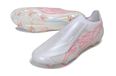 Adidas F50 Hyperfast Elite Laceless FG Firm Ground Soccer Cleats - White/Cloud White/Solar Red