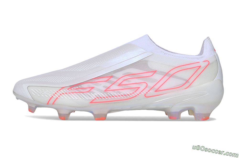 Adidas F50 Hyperfast Elite Laceless FG Firm Ground Soccer Cleats - White/Cloud White/Solar Red 2