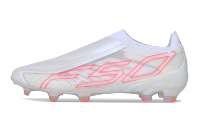 Adidas F50 Hyperfast Elite Laceless FG Firm Ground Soccer Cleats - White/Cloud White/Solar Red