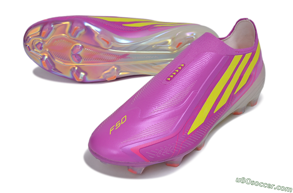 Adidas F50 Hyperfast Elite Laceless FG Firm Ground Soccer Cleats - Purple/Lucid Pink/Solar Yellow 3