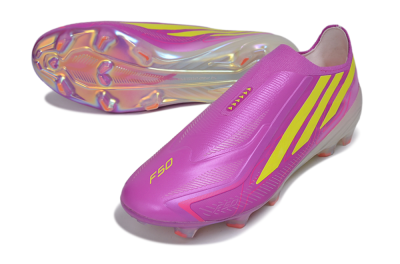 Adidas F50 Hyperfast Elite Laceless FG Firm Ground Soccer Cleats - Purple/Lucid Pink/Solar Yellow