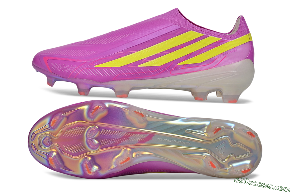 Adidas F50 Hyperfast Elite Laceless FG Firm Ground Soccer Cleats - Purple/Lucid Pink/Solar Yellow 0