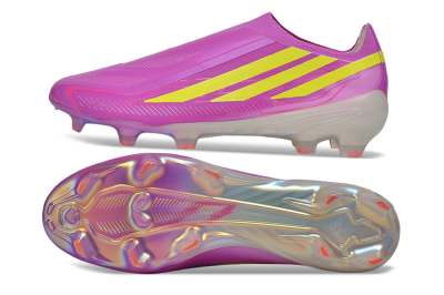 Adidas F50 Hyperfast Elite Laceless FG Firm Ground Soccer Cleats - Purple/Lucid Pink/Solar Yellow