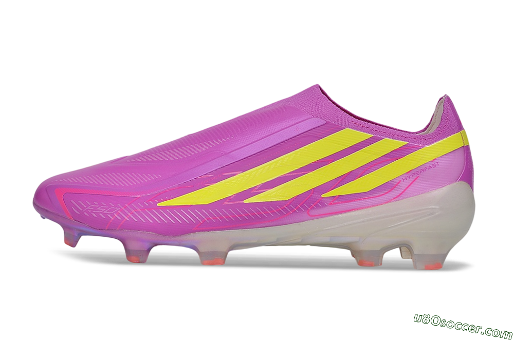 Adidas F50 Hyperfast Elite Laceless FG Firm Ground Soccer Cleats - Purple/Lucid Pink/Solar Yellow 2