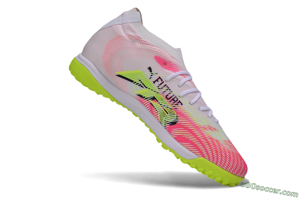 Puma Future 9 Ultimate TF Artificial Turf Soccer Shoes - White/Electric Lime/Fiery Coral 4