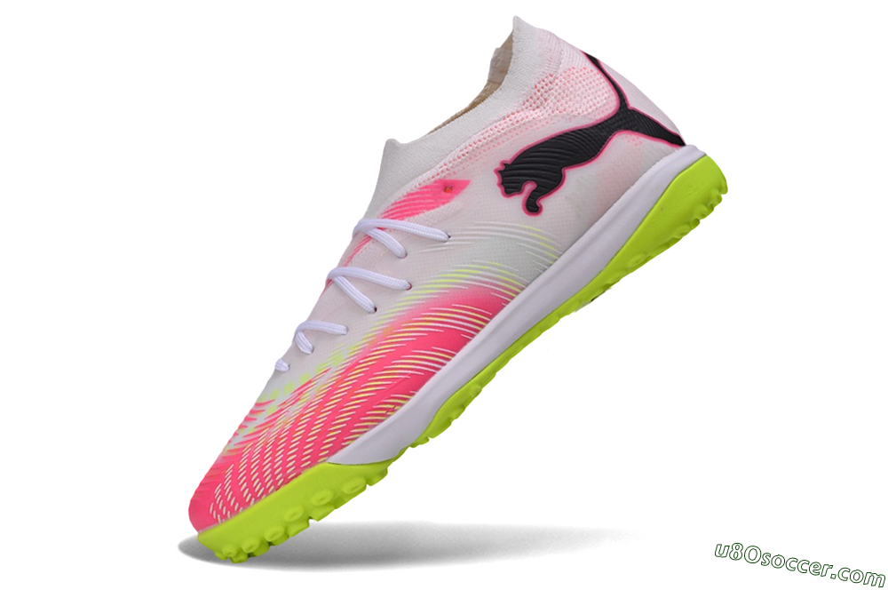 Puma Future 9 Ultimate TF Artificial Turf Soccer Shoes - White/Electric Lime/Fiery Coral 5