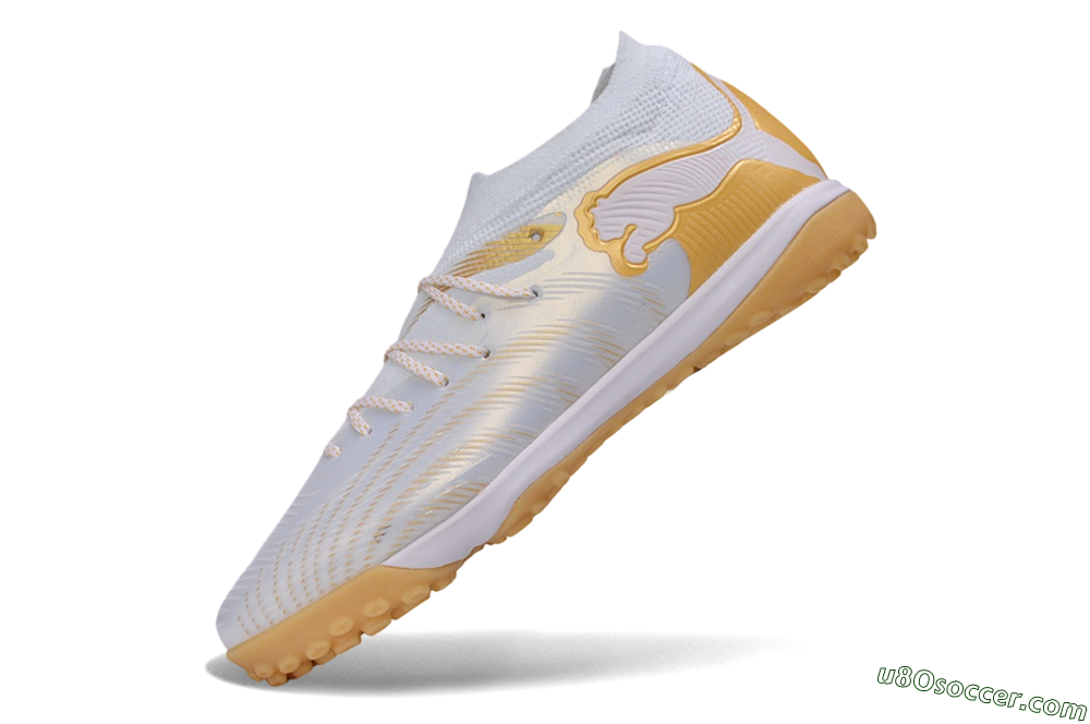 Puma Future 9 Ultimate TF Artificial Turf Soccer Shoes - White/Puma White/Gold Metallic 5