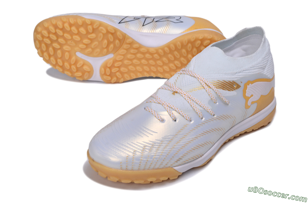 Puma Future 9 Ultimate TF Artificial Turf Soccer Shoes - White/Puma White/Gold Metallic 3